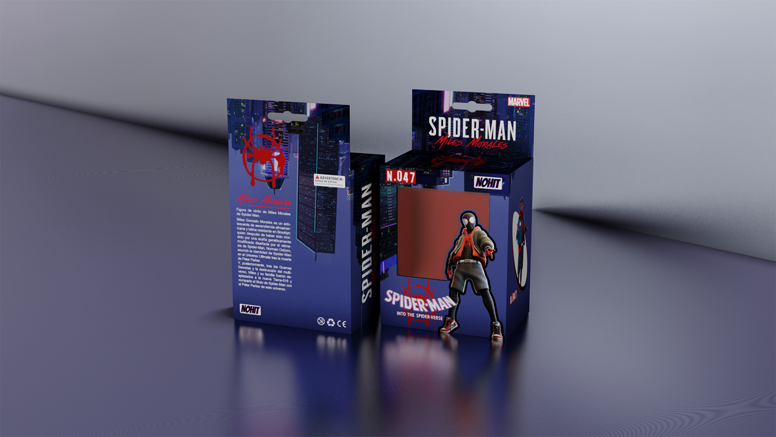 Packaging de una figura de Miles Morales